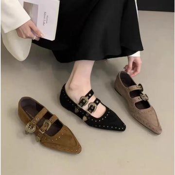 Xajzpa New Pointed Toe Women Mary Jane Shoes Fashion Shallow Buckle Shoes Ladies Casaul Dress Low Heel Leather Shoes Zapatos De Mujer